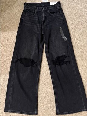 American Eagle Outfitters Black Wide Leg Ripped Jeans